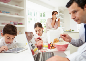 a family using multiple devices